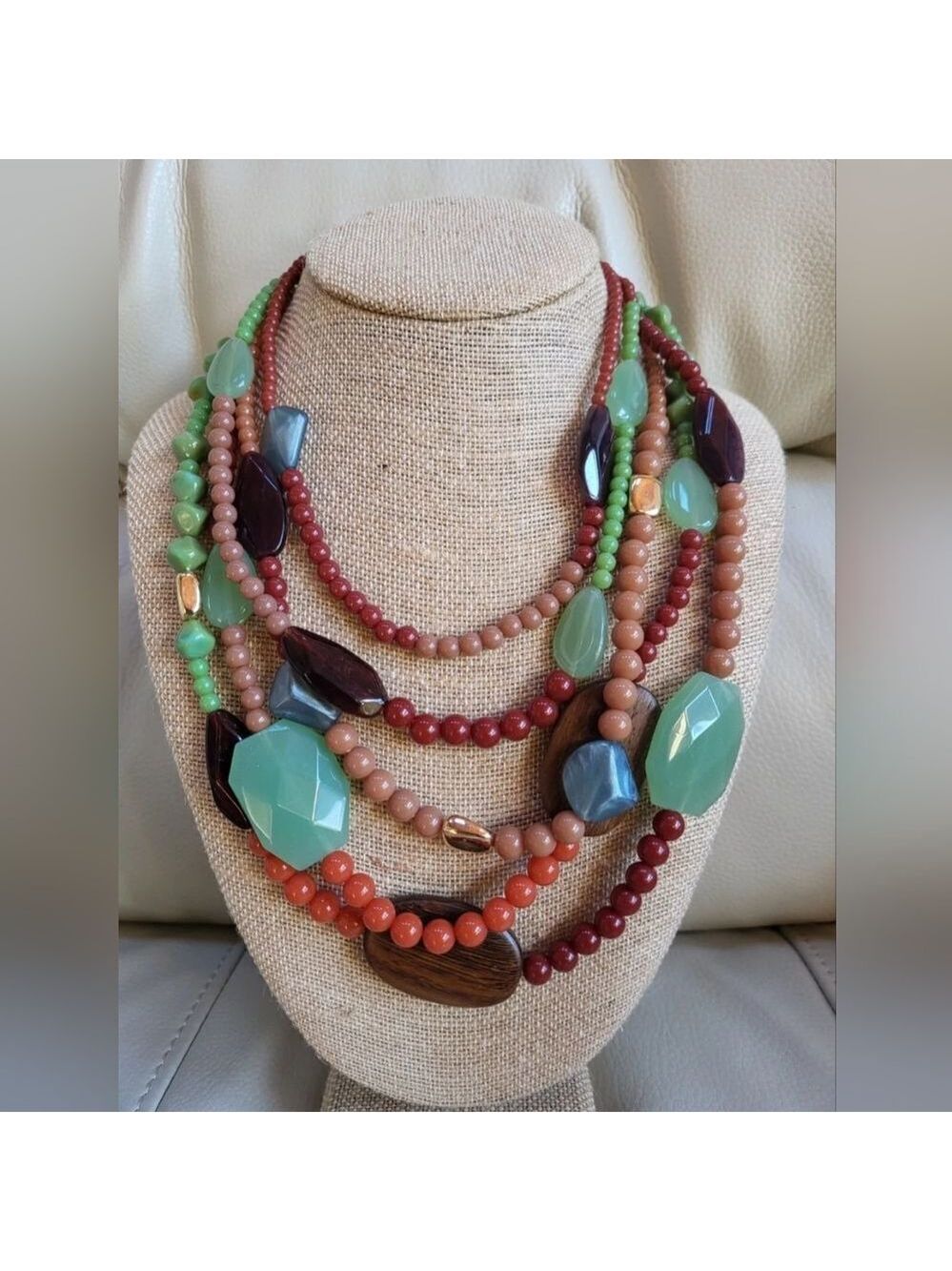 New Premier Designs Jewelry MID MOD 18"-22" Gold Tone Wood Acrylic Necklace